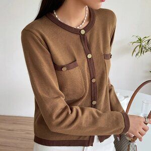 DAZY Gold Button Double Pocket Contrast Trim Cardigan Sweater 🌟 HOST PICK! 🌟